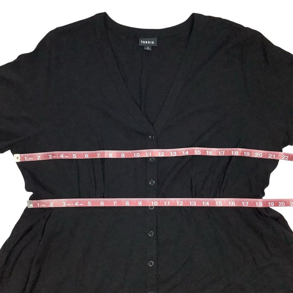 Torrid Button Up Black Dress Women 2 2X V Neck Short Sleeve Dark Academia Goth - Picture 9 of 13
